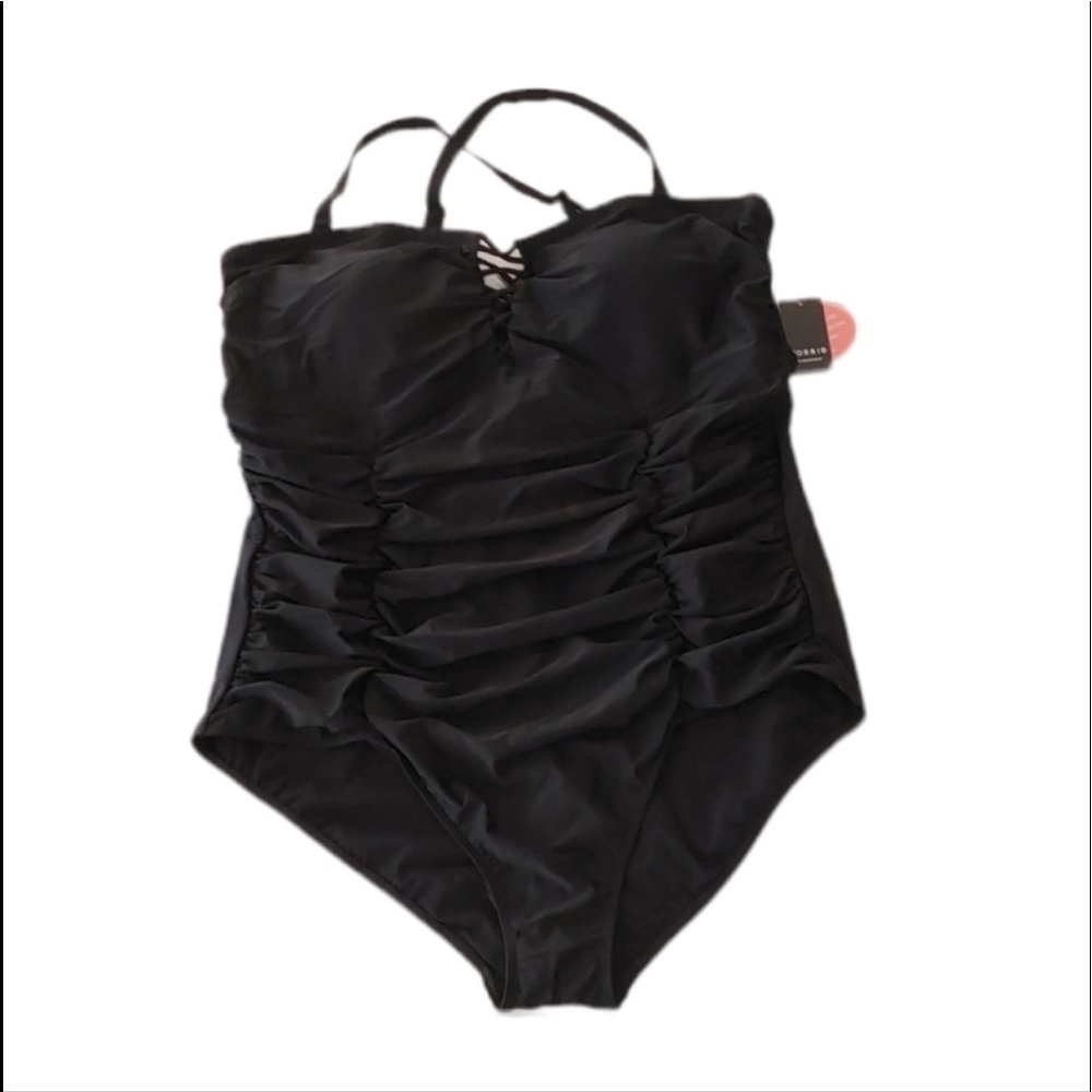 LATTICE RUCHED WIRELESS ONE-PIECE SWIMSUIT